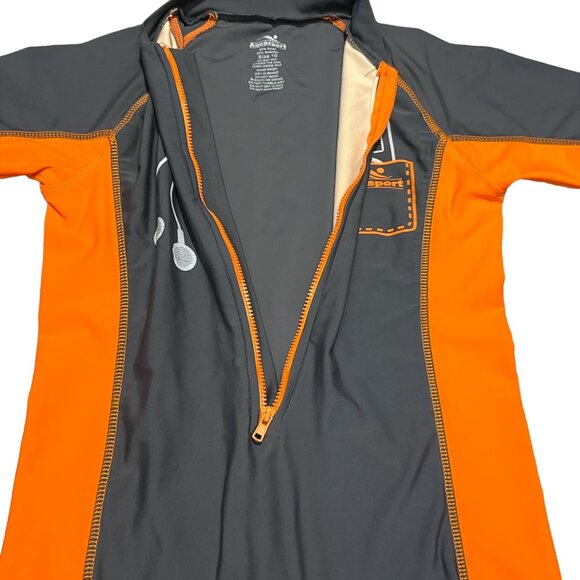 AQUASPORT One Piece Child's Swim Suit Size 10 Grey Orange Sun Protection - Picture 6 of 13